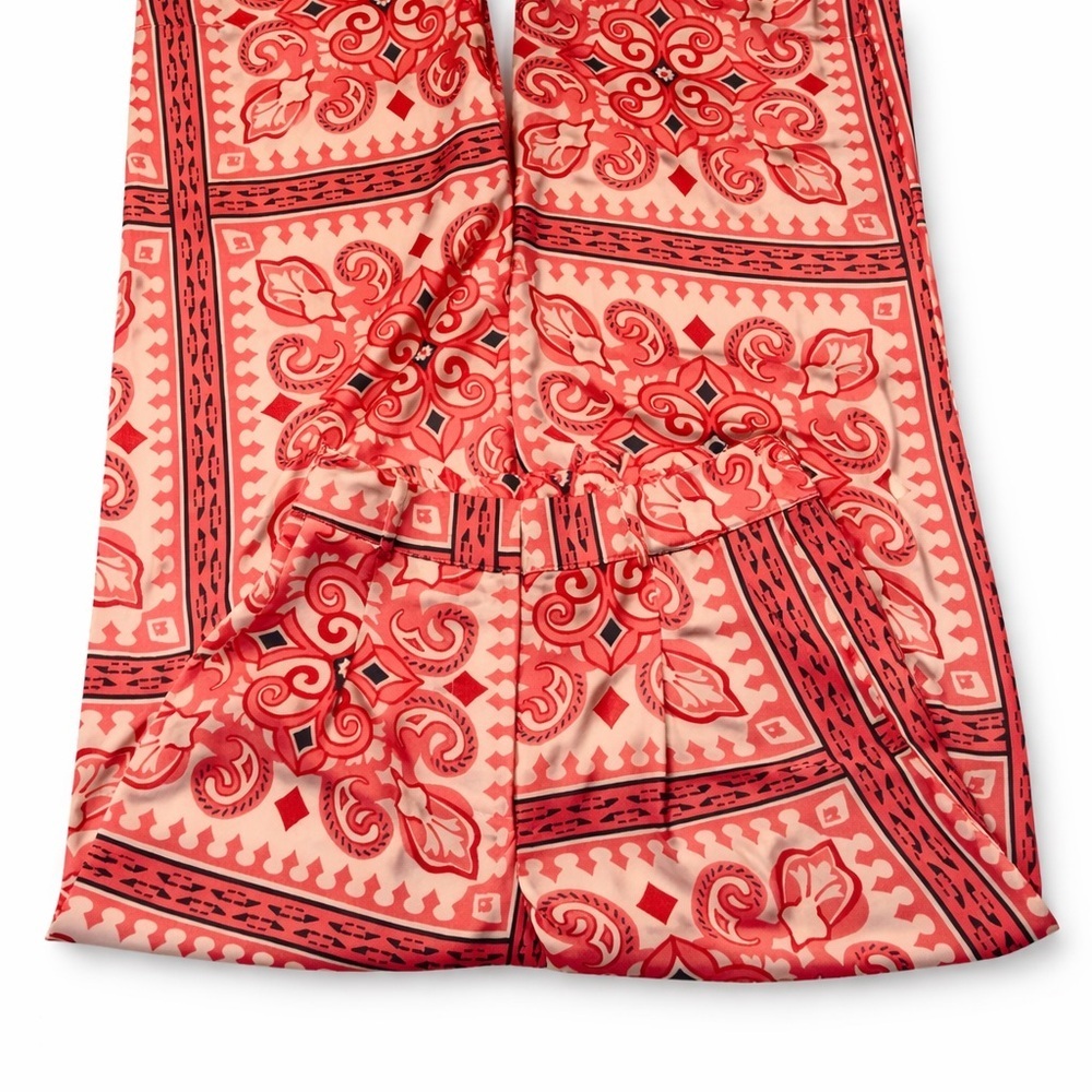 House of Harlow 1960 Red/Pink Ornate Print Wide Leg Pants XS Boho Statement - Picture 3 of 6